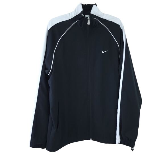 Nike Mens Large Windbreaker Zip Up Running Jacket Black White Athletic Casual - Picture 1 of 6